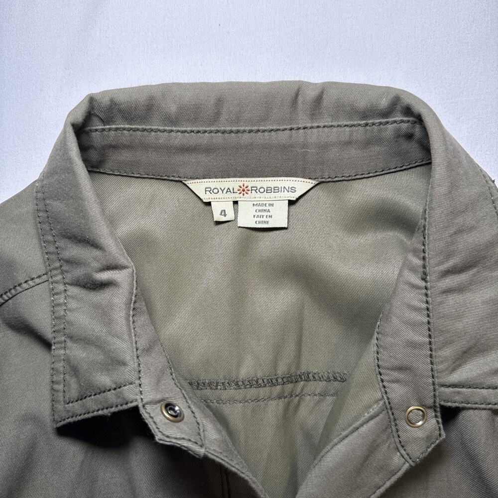 Royal Robbins Snap Front Shirt Dress Belted Olive Green 3/4 Sleeve Womens 4 EUC - Picture 2 of 13